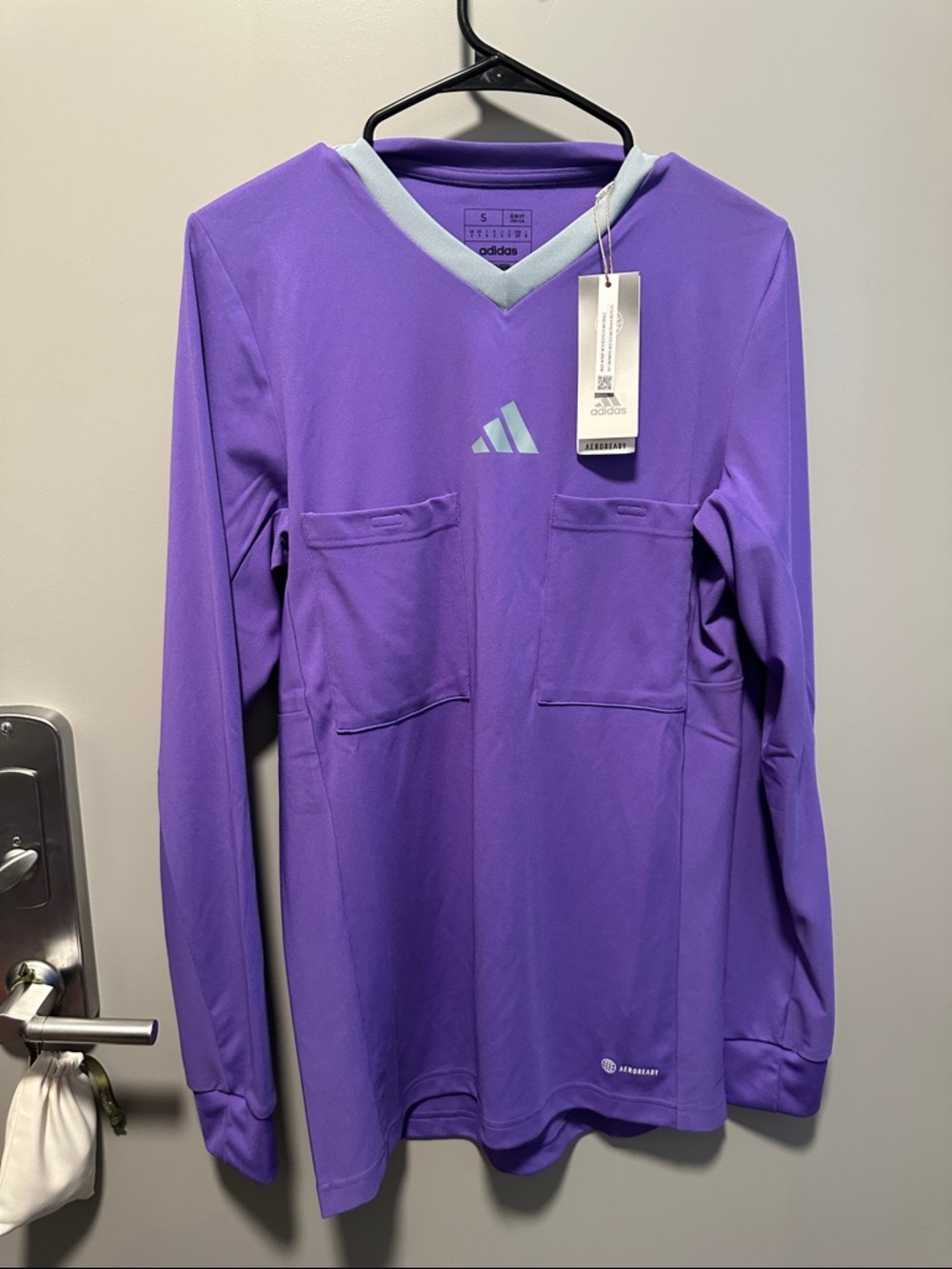 adidas Purple Long-Sleeve V-Neck Pullover with Light Gray Trim Aeroready